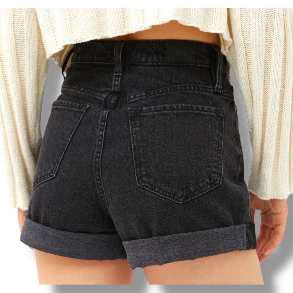 BDG Urban Outfitters Black Denim Cuffed Mom High Waisted Shorts - Picture 2 of 16